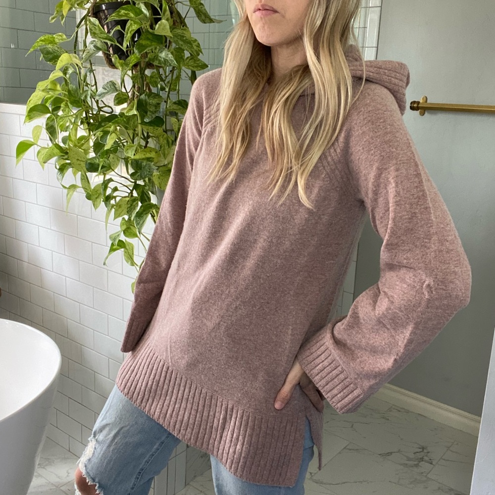 Ann Taylor Mauve Pink Tunic Hooded Sweater